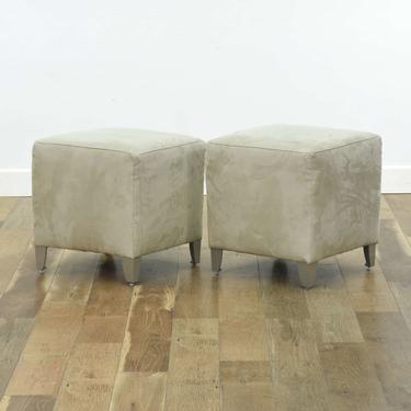 Pair Of Contemporary Grey Ottomans 
