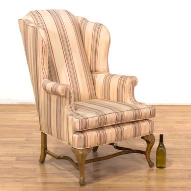 Traditional Striped Wingback Armchair