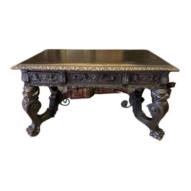 Antique Desk / Library Table, Well Carved, Iberian, Renaissance Rev, 1800's /1900's !