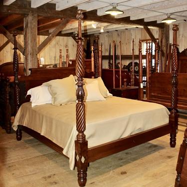 Custom King Rope Carved Tall Post Bed in Mahogany