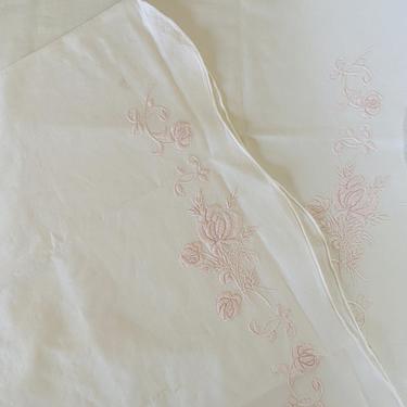 Antique Linen Pillowcase with Hand Embroidered Trim