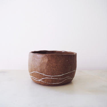 Carved Wavy Planter // Handmade Ceramic Plant Pot // brown and white pottery 
