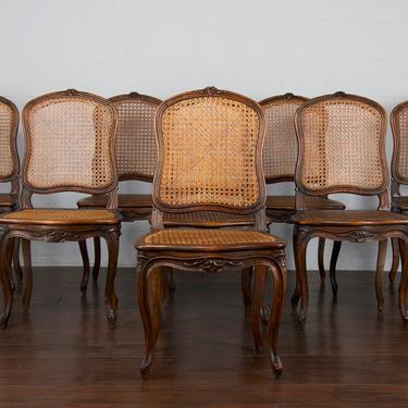 Late 19th Century Country French Louis XV Provincial Walnut Cane Dining Chairs- Set of 8 