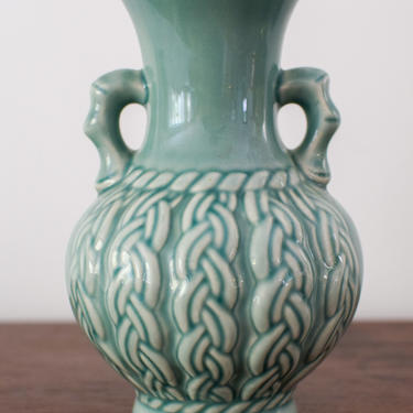 Vintage Green Vase with Braided Detail 