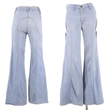 70s LEVIS saddle stitch high waisted denim bell bottoms jeans 29  / vintage 1970s light denim flares 