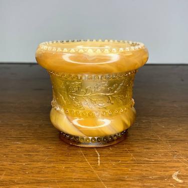 Antique National Glass Company No. 450 Holly Amber Golden Agate Ware Toothpick Holder 