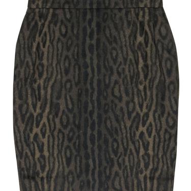 Escada - Olive & Black Leopard Print Wool Blend Pencil Skirt Sz 10