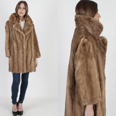 Vintage 70s Autumn Haze Mink Fur Coat Large Fur Back Collar Pockets Coat Margot Tenenbaum Honey Color Natural Opera Womens Jacket 