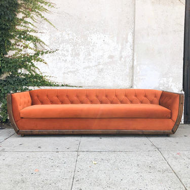 Vintage deep orange velvet sofa