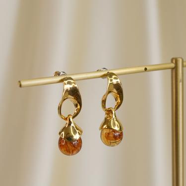 amber gold earring, gold earring, amber dangle earring, gem stone earring, amber drop earring, gift idea, handmade in USA, gold dangle 