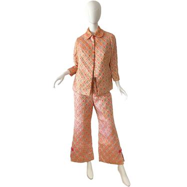 60s Brocade Pant Set / Vintage Charms Mod Metallic Pantsuit/ 1960s Dress Skirt Suit XL 
