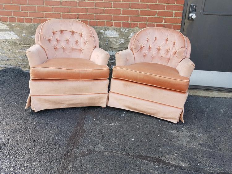 Peach Crushed Velvet Vintage Lounge Chairs