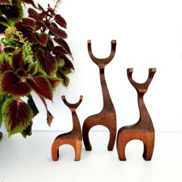 Vintage Tall Scandinavian Handcrafted Wood Reindeer Set 