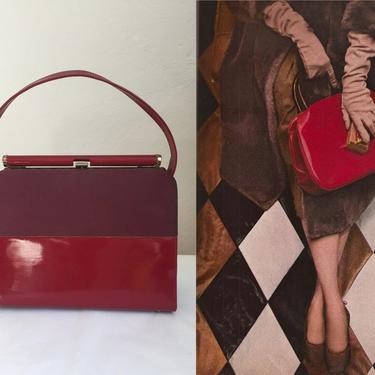 Each Day Brings New Adventures - Vintage 1950s 1960s Merlot &amp; Apple Red Faux Patent Nubuck Leather Vinyl Handbag Purse 