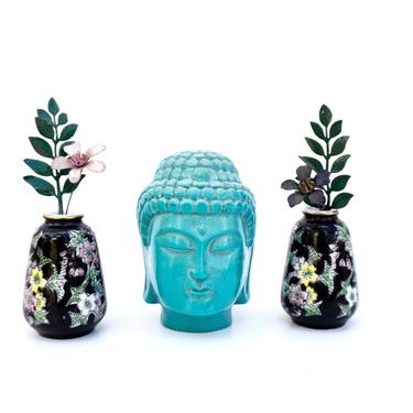 Pair of Mini Famille Noire Chinese Porcelain Vases | Bud Bonsai Bamboo Desk Garden | Small Chinoiserie Gem/Jade Tree Vases 