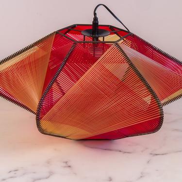 1960s Red and Yellow Woven String Art Pendant Lamp 
