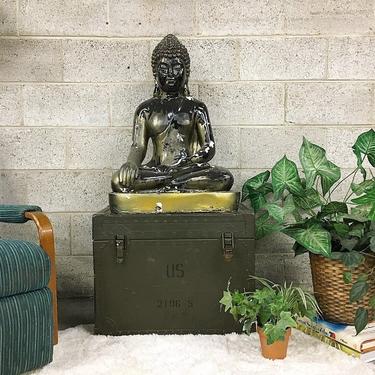 LOCAL PICKUP ONLY Vintage Buddha Statue Retro Oversized Black and Gold Plaster Praying Religious Figure for Home Decor or Spirituality 