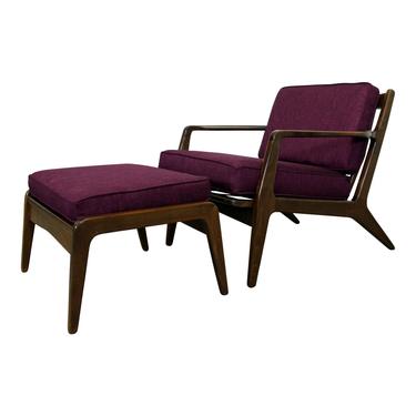 Mid-Century Danish Modern IB Kofod Larsen Walnut Lounge Chair &amp; Ottoman 