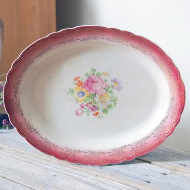 Vintage floral pattern platter / antique flower platter / French cottage decor / shabby chic / vintage china serving platter / cottagecore 