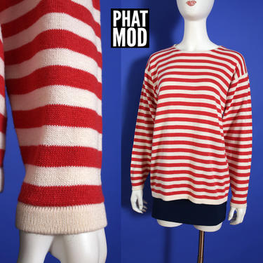 Comfy Nautical Vintage 90s Red &amp; White Stripe Oversized Gap Sweater 