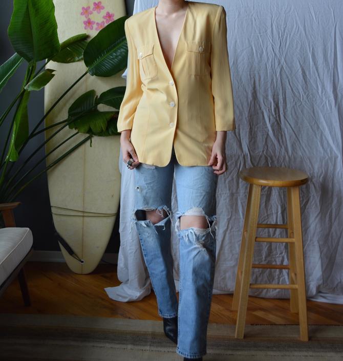 Women's Blazer Vintage Yellow Silk Blazer