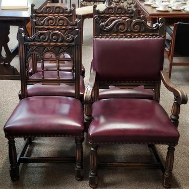 Item #FG1 Set of Six Oak &amp; Leather Dining Chairs c.1930s