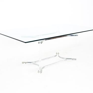 Charles Hollis Jones Style Mid Century Chrome Lucite and Glass Console Table - mcm 