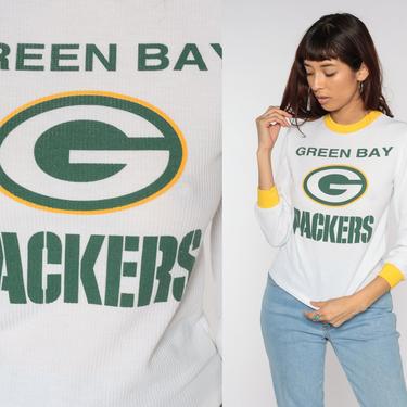 Green Bay Packers Shirt Vintage Thermal Ringer Tee 80s Football Tshirt NFL Shirt Waffle Knit 1980s Wisconsin Sports White Extra Small xs 