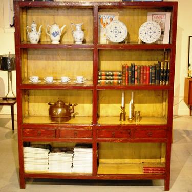 91008 Antique Chinese Red and White Lacquered Display \/ Bookcase from Henan Province, circa 1870