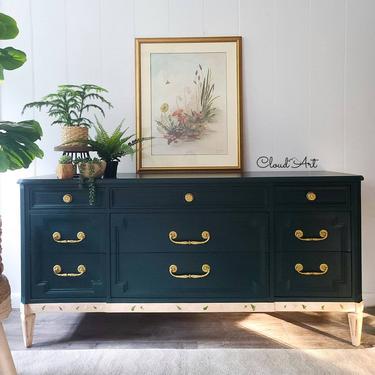 SHIPPING NOT FREE Century Furniture Midcentury 9Drawer Dresser Buffet Server Credenza Nursery Farmhouse Boho Green Cottage Maryland Painted by CloudArt