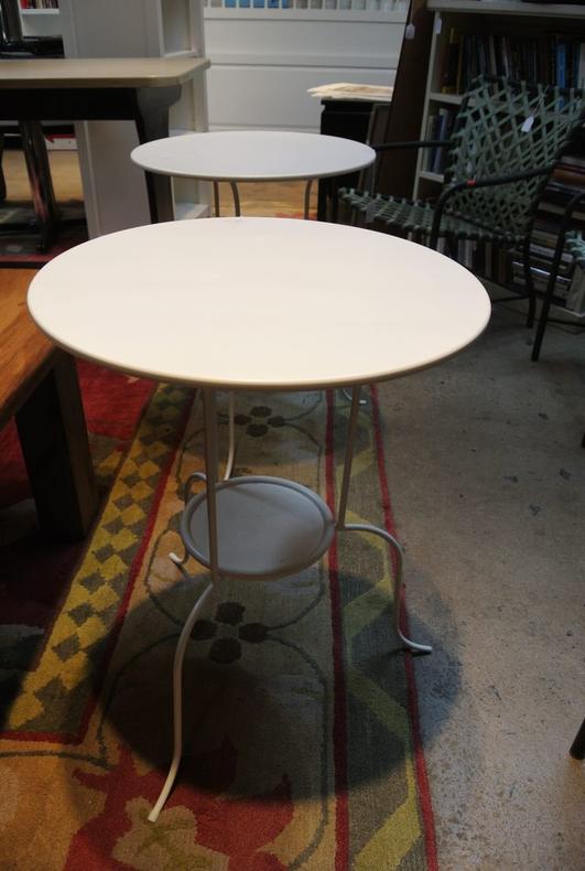 White metal cafe tables. Two available. $75/each.