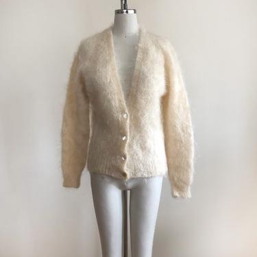 Cream-Colored, Mohair Blend Cardigan Sweater - 1980s 