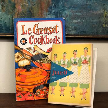 Vintage 1970s Le Creuset Cookbook and 1930s Jell-o Recipe book with original insert Print Decor Retro 