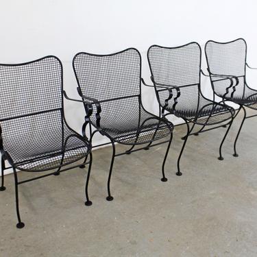 Set of 4 Mid-Century Modern Sculptural Mesh Wire Metal Outdoor Arm Chairs 