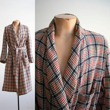 Vintage Wool Plaid Robe / Antique Robe Medium / 1930s Smoking Jacket Large / 0s Wool Plaid Robe / Abraham and Straus Robe / Vintage Duster 