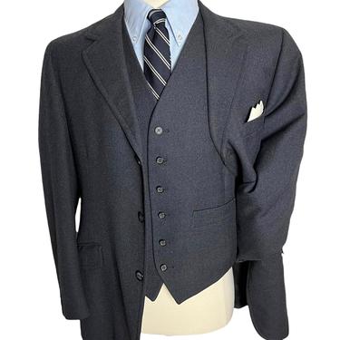 Vintage 1960s HARRODS LONDON Wool Flannel Jacket & Vest ~ 38 R ~ suit / waistcoat / blazer / sport coat ~ Preppy / Ivy League / Trad 