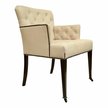 Global Views Transitional Tufted Cream Leather Lounge Chair