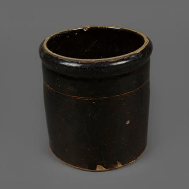 Vintage Stoneware Crock 0.5 Gallon Jar Pot Pottery Small Medium Size Crock Container Dark Brown Color 