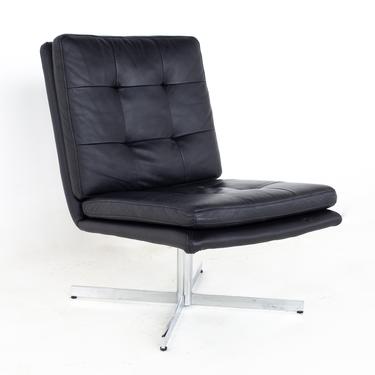 Mid Century Black Leather and Chrome Slipper Lounge Chair - mcm 