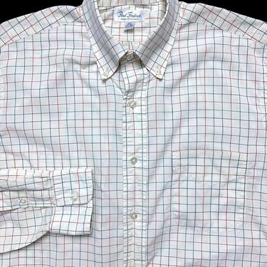 Vintage USA Made PAUL FREDRICK Oxford Cloth Button-Down Shirt ~ 15 1/2 - 34 ~ Broadcloth ~ Tattersall / Windowpane Check Plaid 