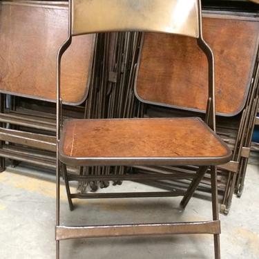 Vintage Clarin Manufacturing metal folding chair with wood seat. Very #industrial  and comfy. We have 18 of them!