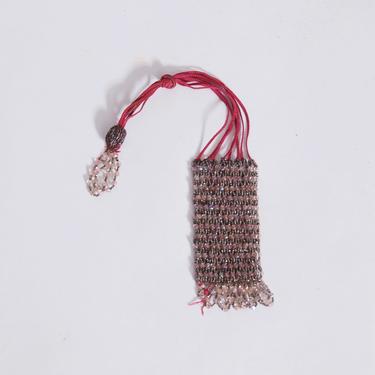 Antique 1920s finger ring purse / steel cut & glass bead bag  / Victorian bead bag / Chatelaine / mini bead bag / miser purse / beggars bag 