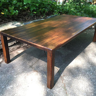 1970s Vintage Mid-Century Oak Block Coffee Table Low Thin Profile 