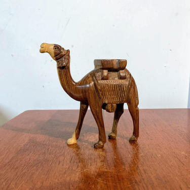 Vintage Hand Carved Wood Camel Figurine Two Toned 