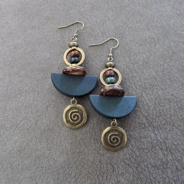 Green wooden earrings, Afrocentric earrings, African earrings, bold earrings, statement earrings, geometric earrings, rustic bronze earring8 