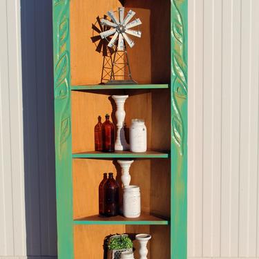 NEW Rustic Pine Corner Shelf &#8211; Teal\/Yellow