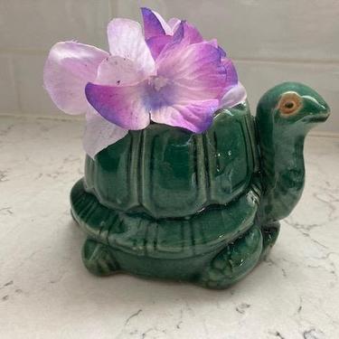 Vintage Small Stoneware Mc Coy Style Green Turtle Planter, Antique Small Turtle Flower Planter by LeChalet