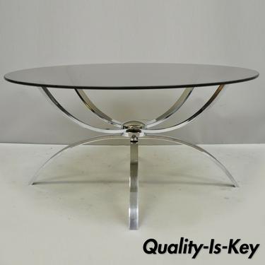 Mid Century Italian Modern Chrome Steel Spider Base Round Glass Top Coffee Table