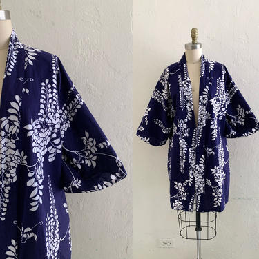 vintage floral japanese cotton robe // floral lounge jacket / duster 