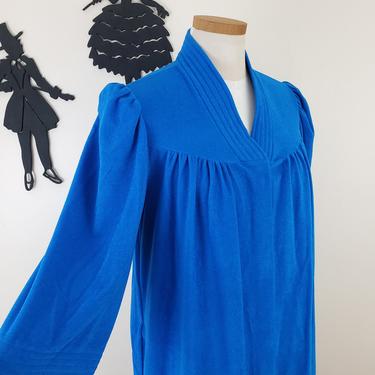 Vintage 1970's Vanity Fair House Coat / 80s Bright Blue Robe 